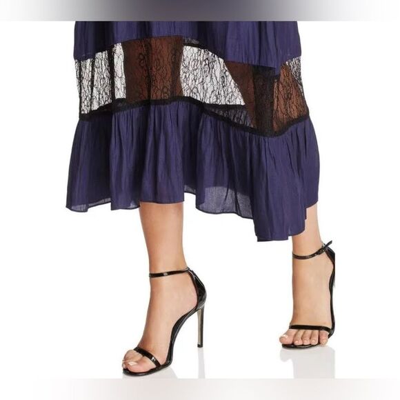 Aqua Popover Lace Inset Halter Silky Midi Dress in Blue/Black size Medium - Picture 14 of 14